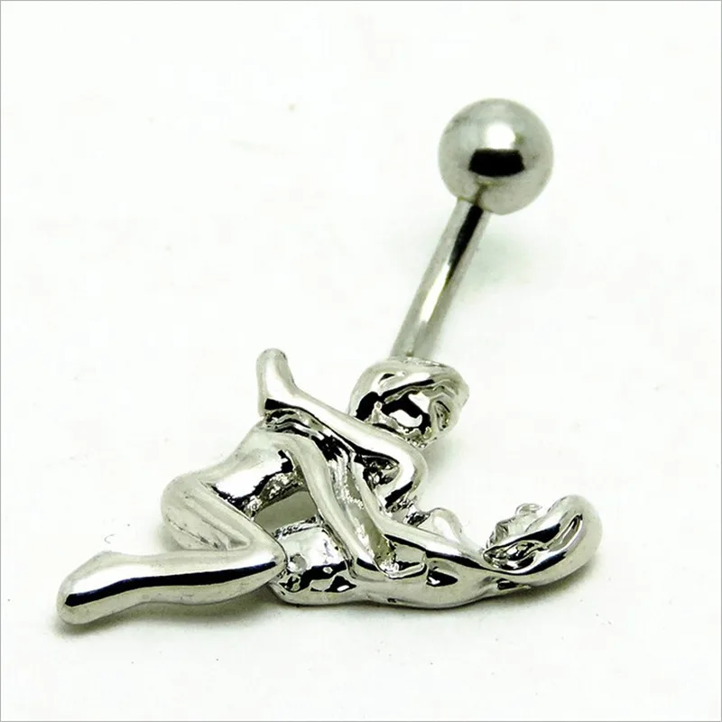 Hot Surgical Steel Love Dangle Belly Button Ring Sexy Double People Piercing Barbell Navel 