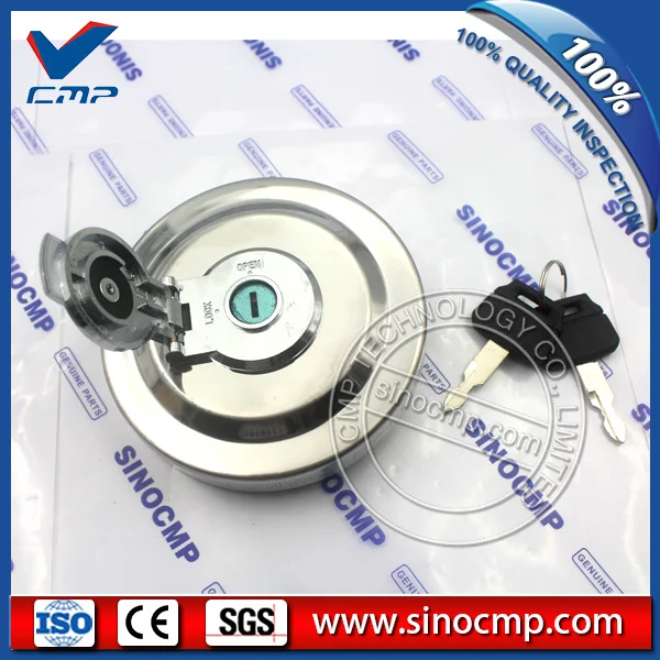 SK-8 fuel tank cap, oil cover for Kobelco excavator, silver stainless steel
