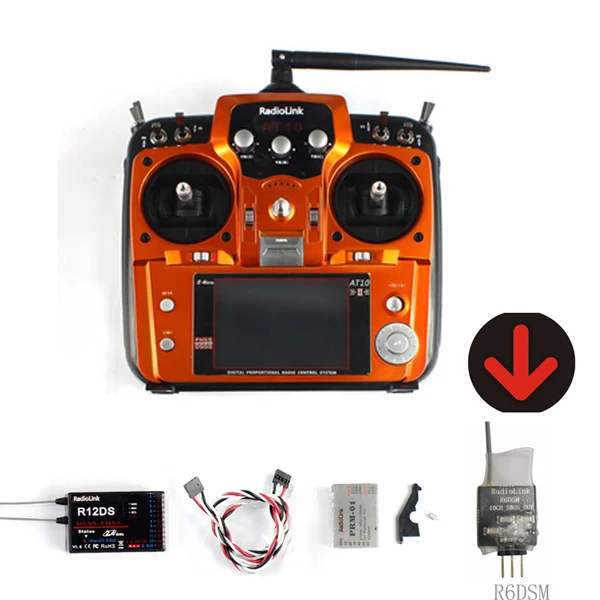 radiolink AT10II AT10 II 2,4 ГГц 12CH пульт дистанционного управления передатчика с R12DS приемник RC сделано Квадрокоптер - Цвет: 2 receiver orange 1