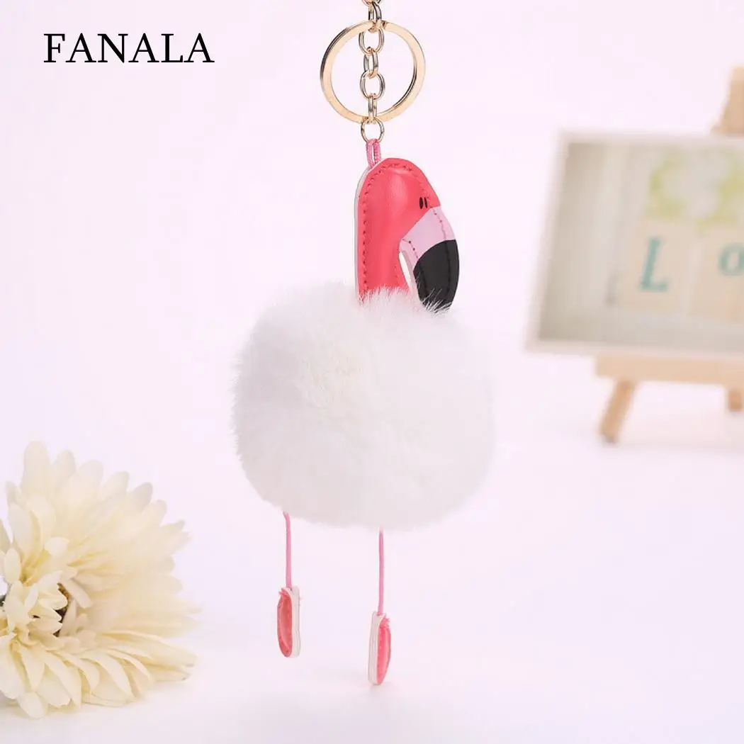 

FANALA Flamingo Pompom Keychain llaveros mujer Fluffy Artificial Rabbit Hairball Keychains Women Car Bag Key Chain Porte clef