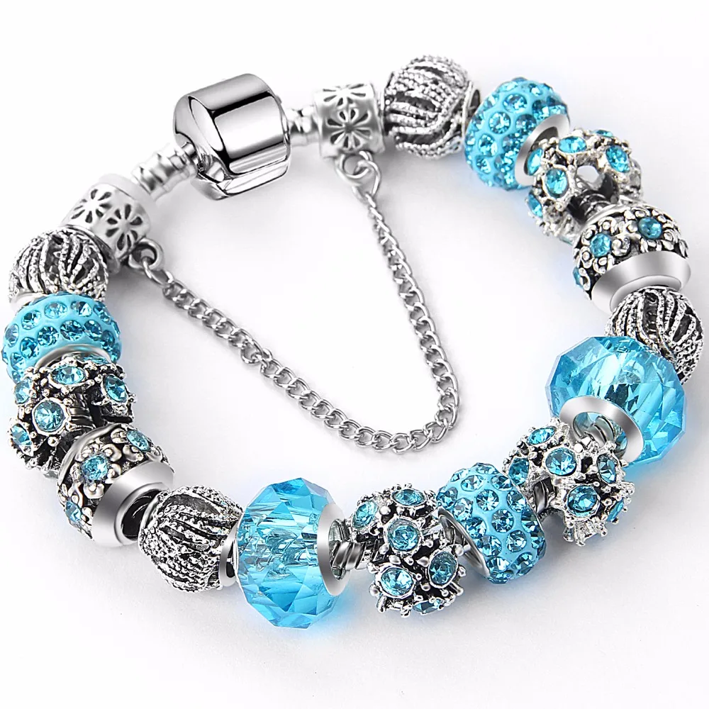 Pa Silver charm Bracelets & bangles crystal Beads Amulets bracelets for