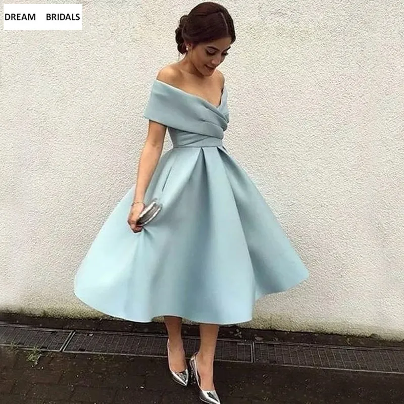 

A-Line Off The Shoulder Robe Cocktail Party Dresses 2019 Knee-Length V-Neck Sukienka Koktajlowa Young Girls Dress