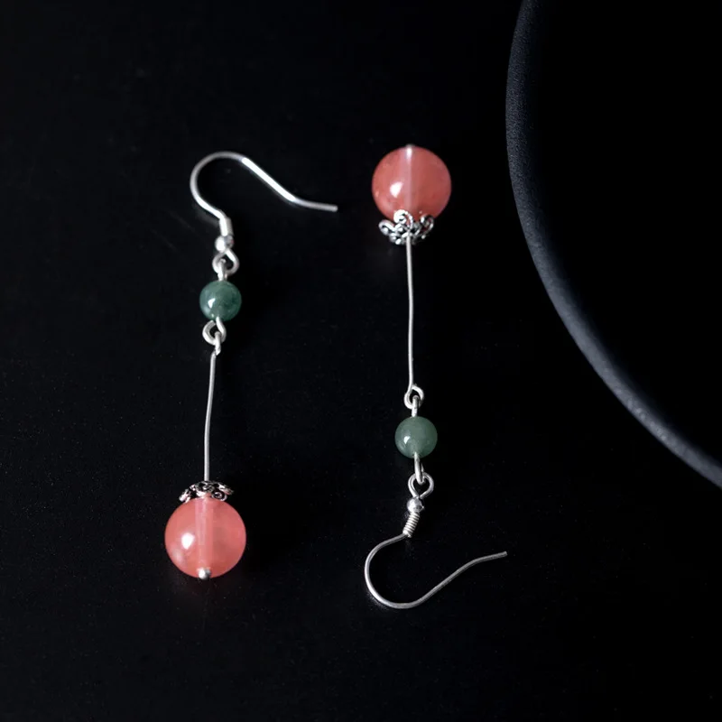 Серьги-капли из серебра 925 пробы с натуральным камнем оригинальный дизайн ручной