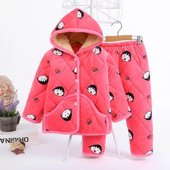 

Children Cartoon Home Wear Winter Flannel Baby Child Pajama Pijama Set Thick Warm Sleepwear Kid Boy Girl Cute 2PCS Nightwear
