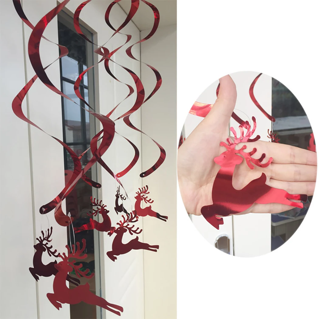 

12PCS Party Swirl Plastic Cute Elk Decorative Ceiling Hanging Swirl Christmas Party Decoration