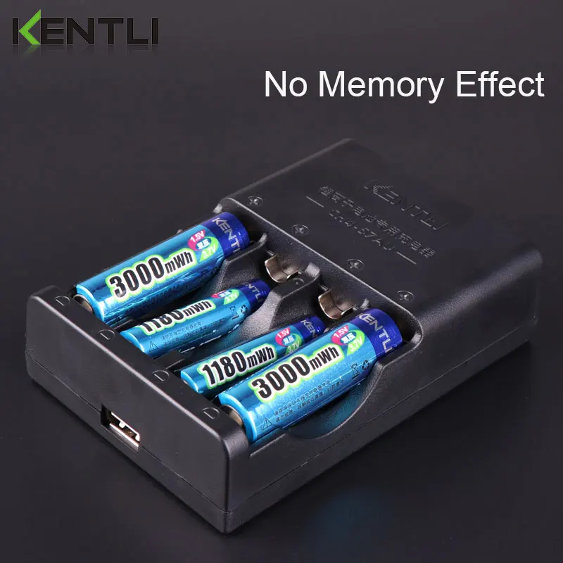 Фото KENTLI 4 шт. 1,5 в aa aaa аккумуляторные литий-ионные литий-полимерные литиевые батареи + 2 слота AA aaa литий-ионное умное зарядное устройство №3