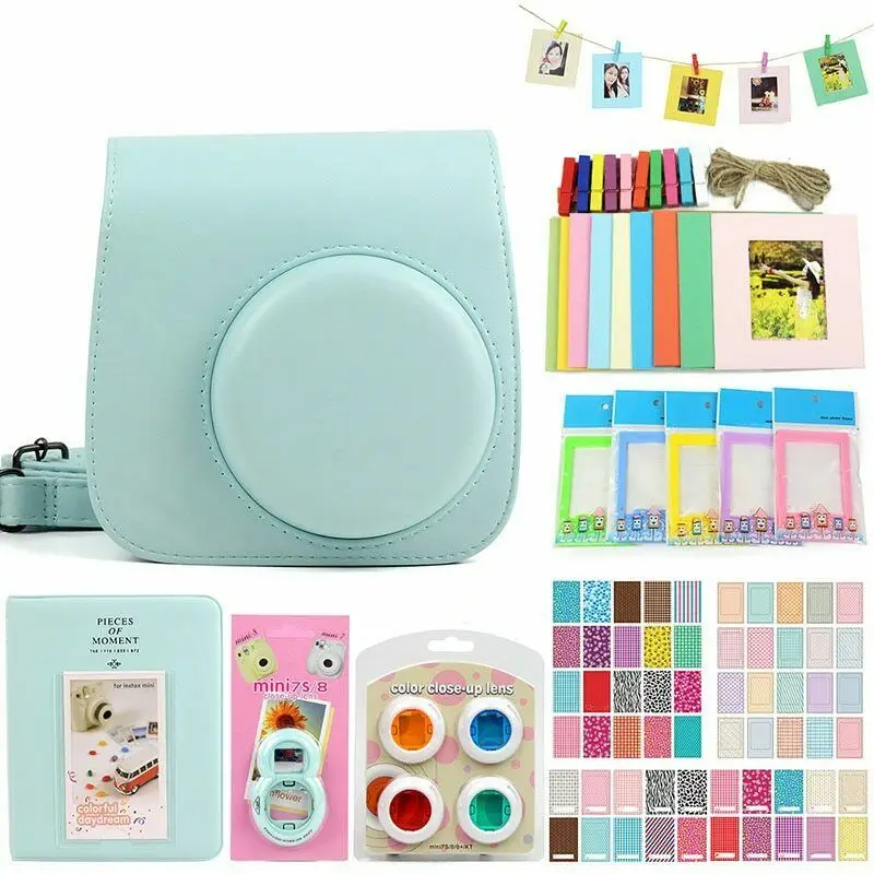 Juego de accesorios de cámara de 5 colores para Fujifilm Instax Mini 9 8 7 cámara de película instantánea, incluye bolsa de transporte/álbum de fotos/pegatinas/lentes