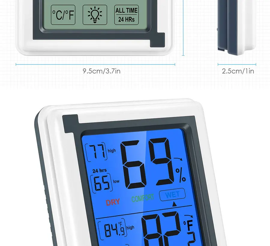 Цифровой гигрометр закрытый термометр, точный контроль температуры и влажности с сенсорной ЖК-подсветкой, датчик влажности метр