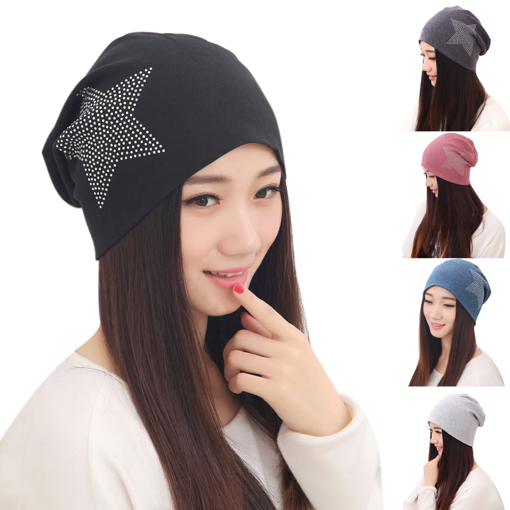 

Autumn Knit Baggy Beanie Hat with Star Female Warm Winter Hats for Girls Women's Hat Beanies Bonnet Head Cap