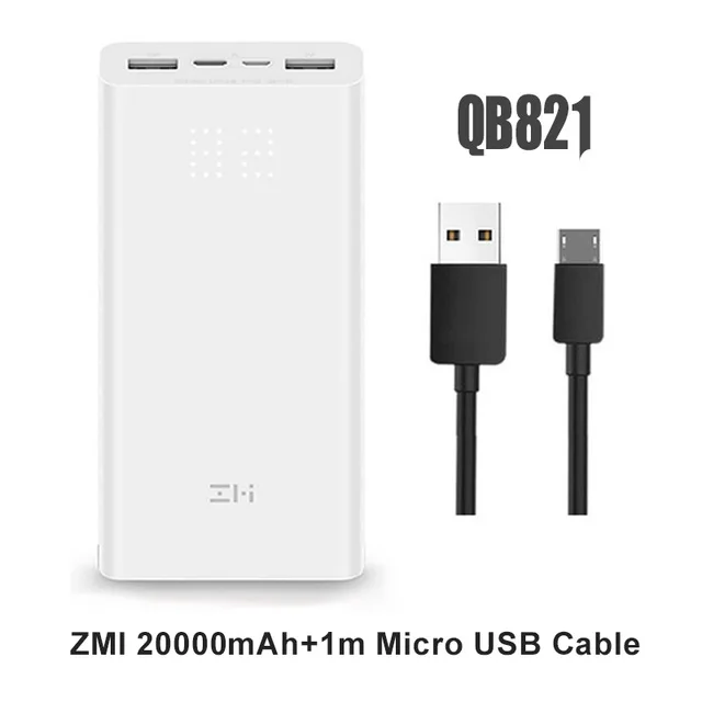 ZMI power Bank 20000 мАч Быстрая зарядка 3,0 20000 мАч Внешний аккумулятор зарядное устройство для мобильного телефона QB821 QB822 - Цвет: add Micro cable