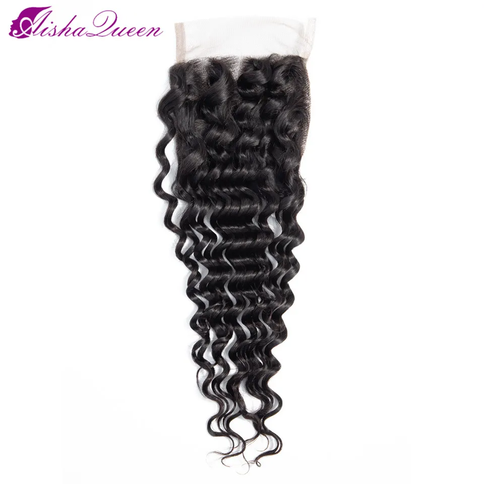 

Aisha Queen Brazilian Deep Wave Closure 4x4 100% Human Hair Deep Lace Closure Free Middle Three Part Non Remy Hair