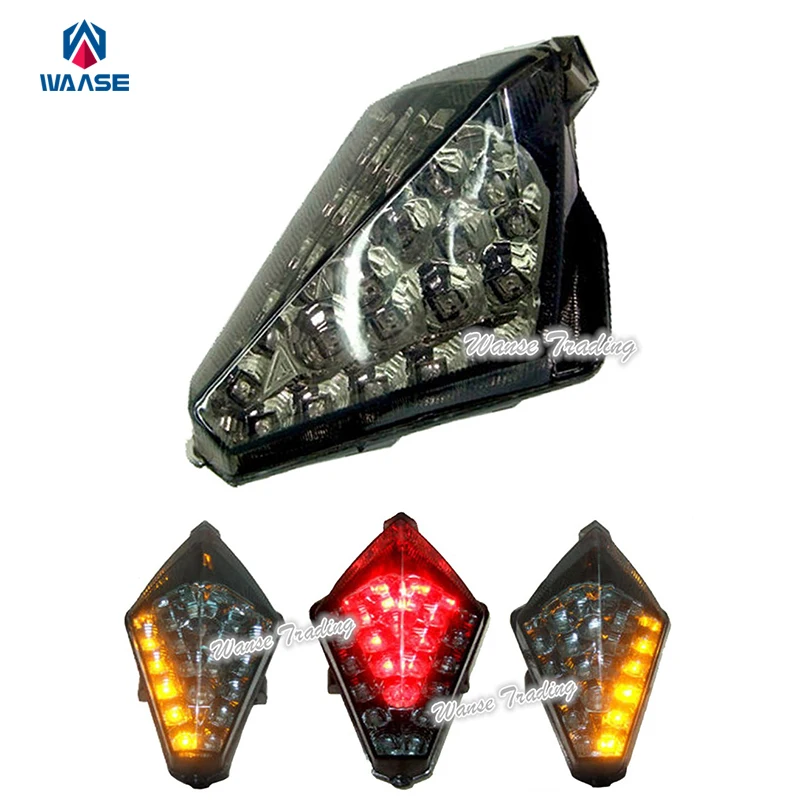 

waase Chrome Led Rear Taillight Tail Brake Turn Signals Integrated Light Smoke Lens For 2007-2008 YAMAHA YZF R1 YZFR1 RN19