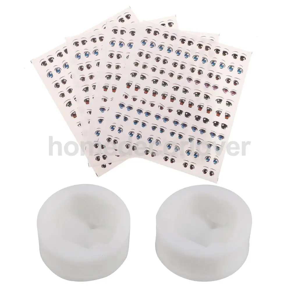 

2pcs Silicone Doll Face Moulds &5 Cute Colorful Eye Stickers for Clay Craft