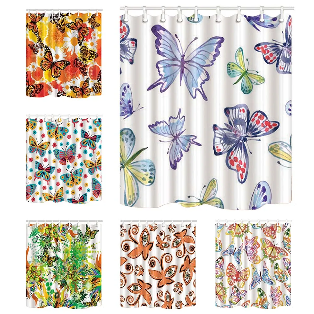 Водонепроницаемая занавеска с крючками для душа с принтом бабочек ...