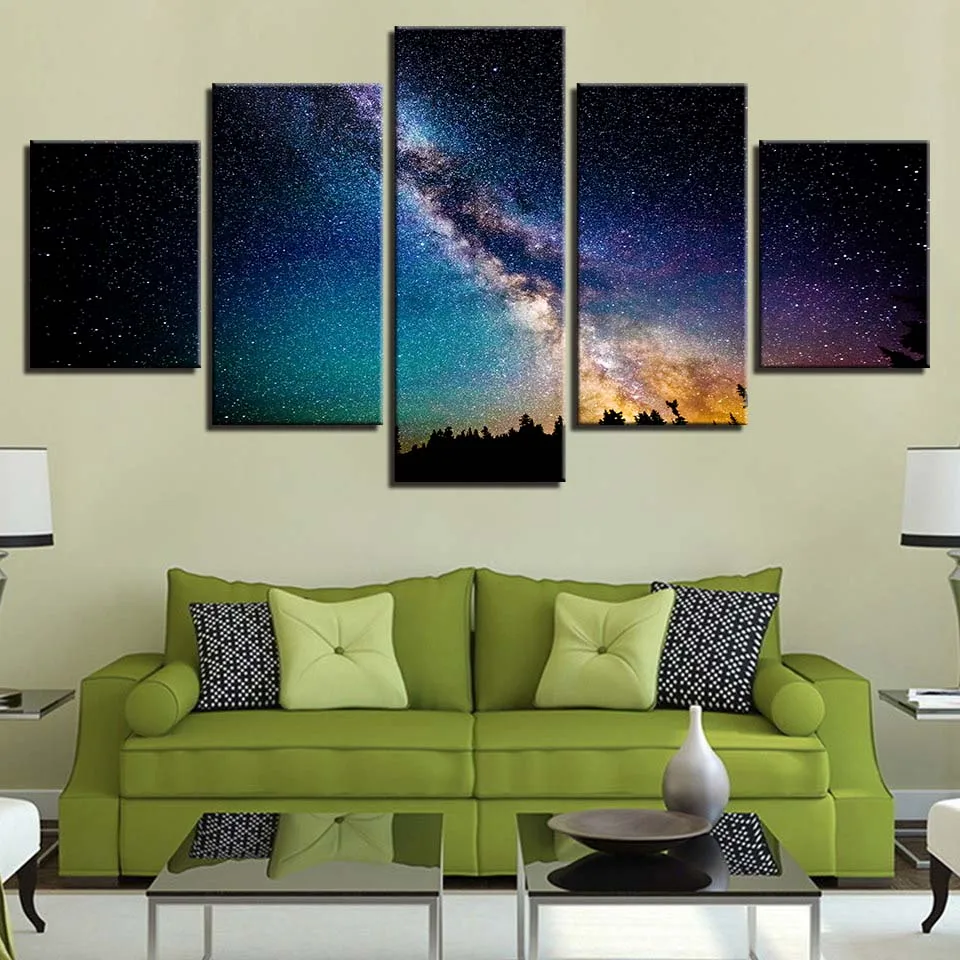 

HD Prints Canvas Painting Home Decor 5 Pieces Wall Art Starry Sky Modular Landscape Pictures Bedside Background Artwork Poster