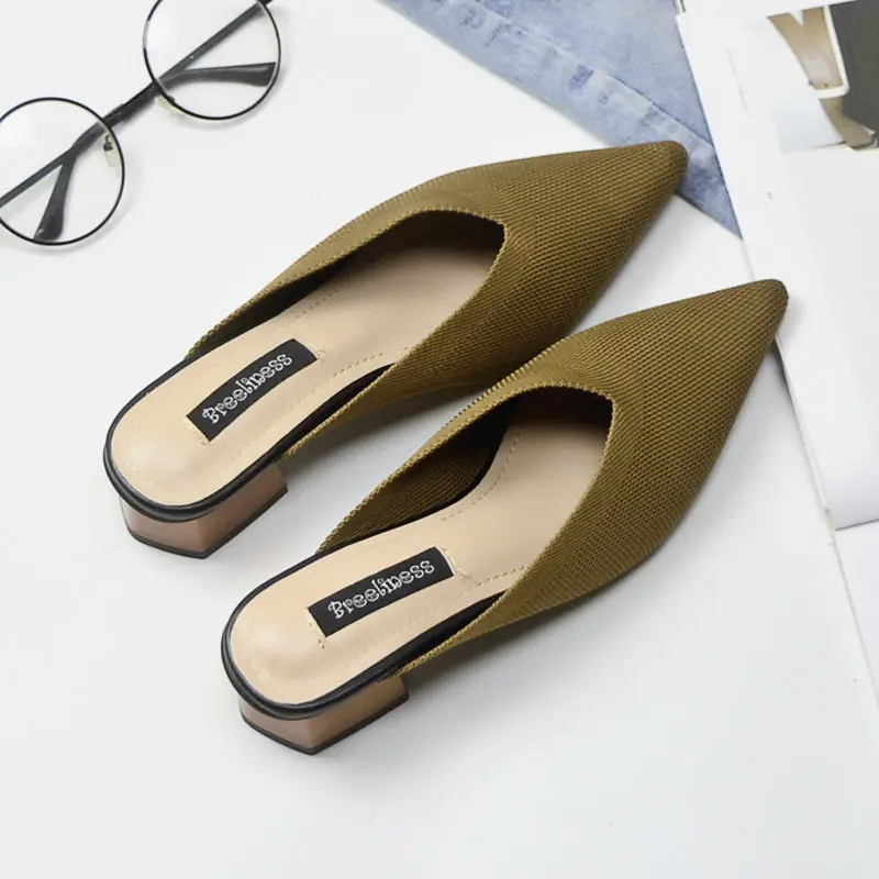 

shoes woma Pointed square root hand-knit Muller slippers zapatos de mujer mules middle heels with 4.5CM