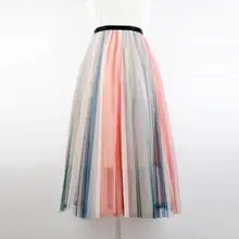 Юбки Летние Новые Волшебные полосы с цифровым принтом, сетчатая трикотажная плиссированная юбка