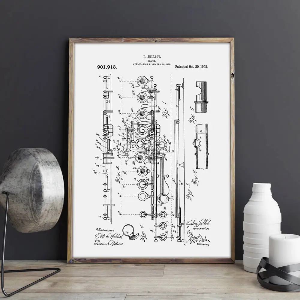 Флейта, оркестр плакат, флейта художественные принты, плакат, декор музыкальной комнаты, винтажный принт, blueprint, идея подарка, музыкальные украшения
