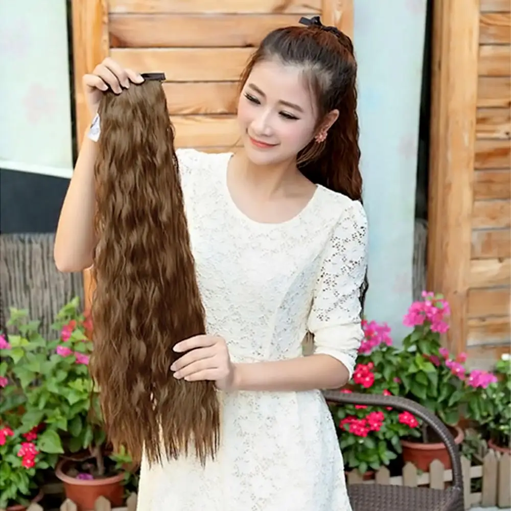 

1Pc Curls Solid Color Fashion Fake Hair Kinky Curly Ponytail Clip Hair Decoration Synthetic Hairband Tail Ponytail Hair Rope