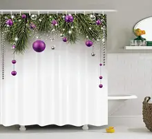Por Celebrity Shower Curtain Christmas Shower Curtain Tree With Tinsel And Ball Present Wrap Ribbon Celebration Picture Fabric Bathroom Decor