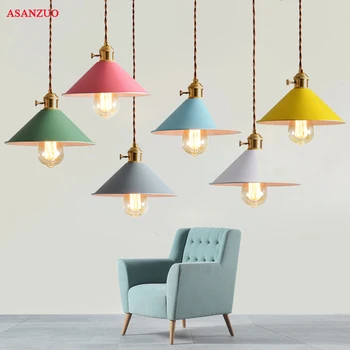

Macaron Twisted cord pendant lights with switch Nordic led lamp Christmas decor Kitchen Dining E27 Pendant Lamp Retro Hang Lamp