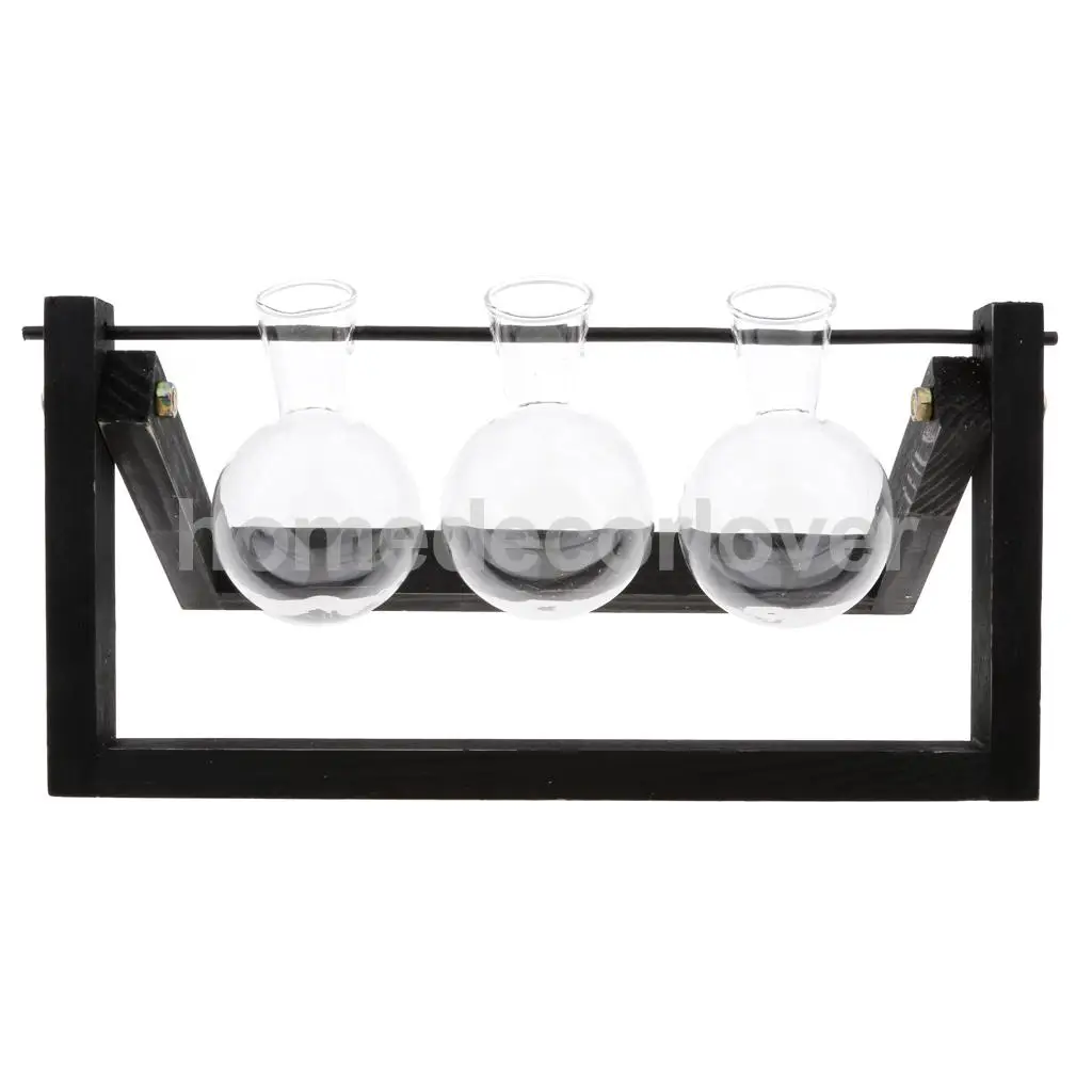 Tabletop Wood Stand Glass Flower Vase Plant Planter Hydroponic Container Home Decor