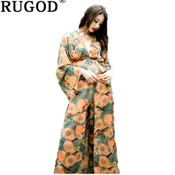

RUGOD Spring women two piece suits Japanese style Deep V Floral Printed Loose blouses & Full Length Wide leg pants suit female