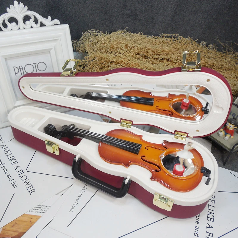 

High Grade Ballerina Violin Clockwork Music Box for Girls Craft with Makeup Mirror Home Bedroom Decorations Birthday Gifts