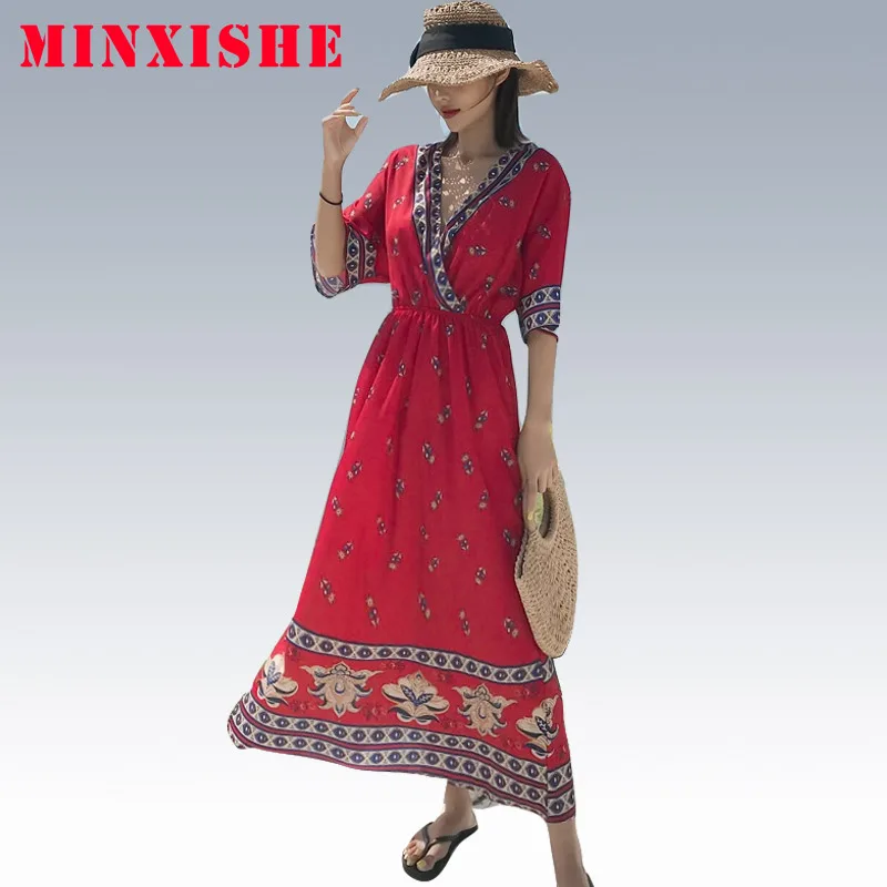 Летнее Новое Женское платье 2019 сексуальное облегающее элегантное Boho Maxi Винтаж v