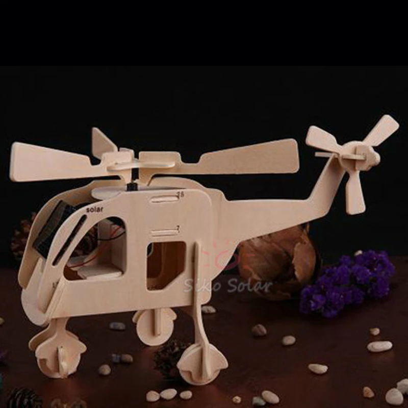 Buy Wooden Model Helicopter Solar Powered Toy Solar