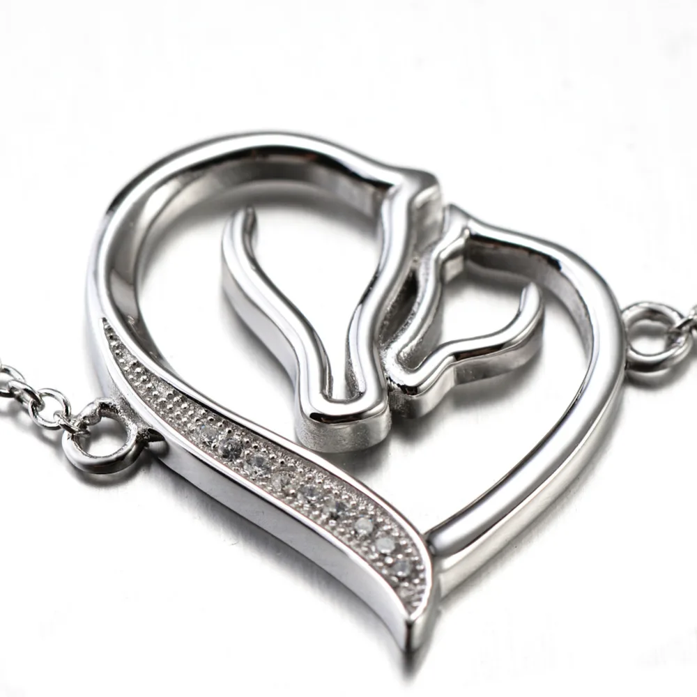 Kopen Hot Echt 925 Sterling Zilveren Hart Charmante Armband Mode sieraden Zirconia Paard Hoofd Armbanden Armbanden Voor Vrouwen