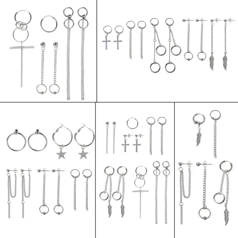 

Korea Jewelry KPOP Bangtan Boy Punk Titanium Steel Tassel Chain Drop Earring Kit