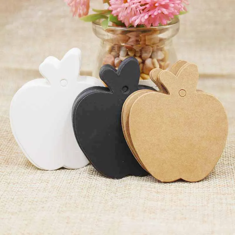 

2018 new 200pcs Paper wedding note wish Tags cute Apple Shape Kraft /black/glossy white garment products Price brand label tag