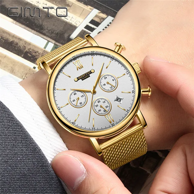 

GIMTO Quartz Watches Men Top Brand Luxury Casual Stainless steel Mesh Band Men Watch ClockAnalog Wristwatch Relogio Masculino