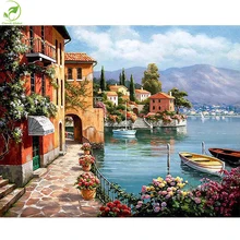 Sin marco venecia resorts seascape pintura diy by números pintados a mano de pintura al óleo de la sala pared del hogar decoración europa ilustraciones