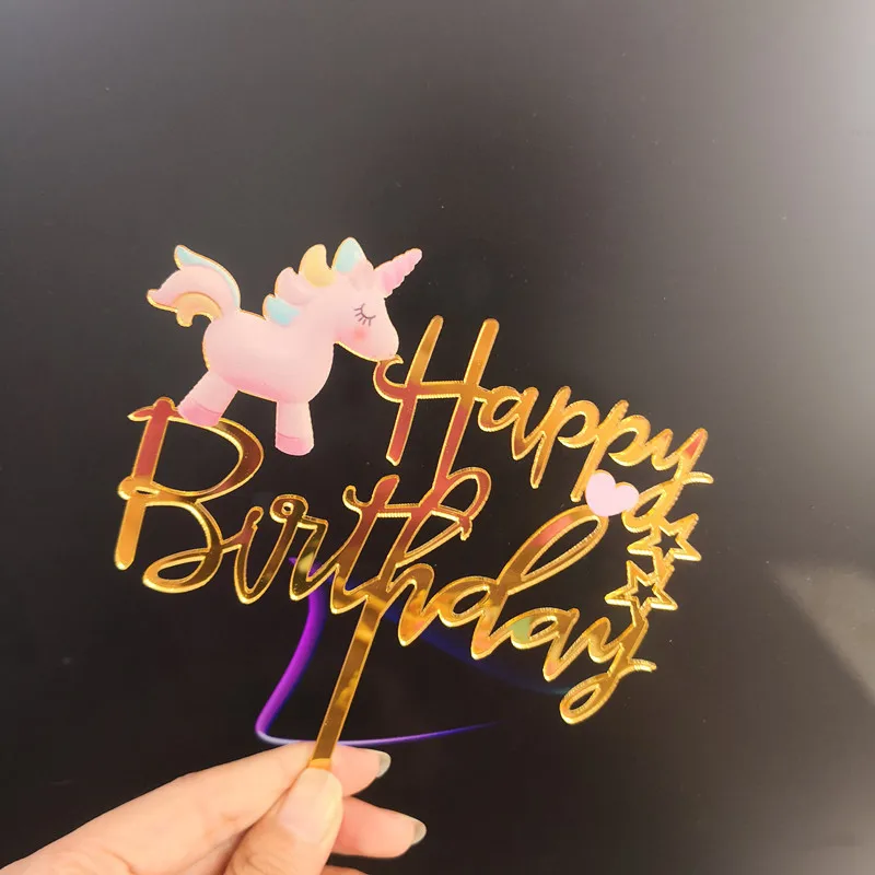 

Cute unicorn Happy birthday cake toppers Acrylic rainbow,balloon cupcake toppers baby shower DIY cake decorations supplies