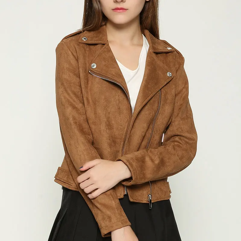 

2018 New Hot Women Faux Soft Suede Leather Jackets Lady Brown Motorcycle Matte Coat Outerwear Pink Red Gray Coffee