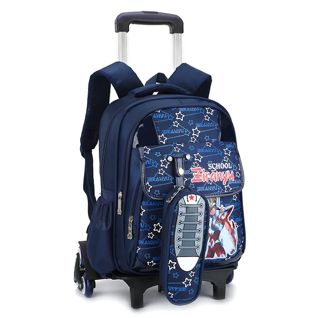 Children Trolley Women Backpack Wheeled School Bag For Girls Men Wheel