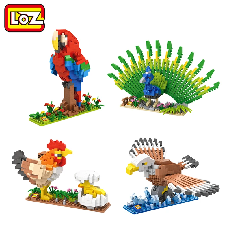 LOZ Birds Diamond Blocks Model Hen Chick Peacock Eagle Parrot