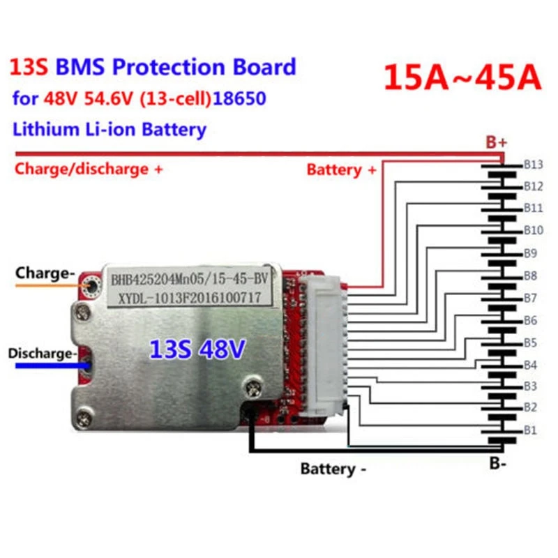 Новейшие литиевые батареи BMS PCB Высокое качество 13S 48 V/54,6 V 15-45A 18650 литий-ионный Литий-полимерный аккумулятор защита Mayitr