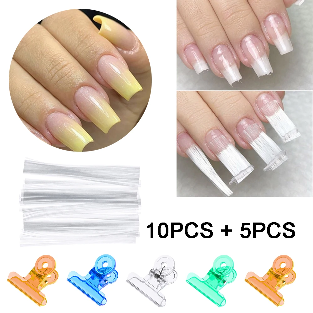 

5pcs Clips 10pcs Fiberglass for Nail Extension Fibernails Acrylic Tips Manicure Salon Tool Curvature Clips With Pincher Manicure