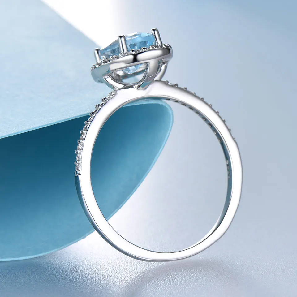 UMCHO Sky Blue Topaz Gemstone Rings For Women Genuine 925 Sterling Silver Ring Oval Romantic Gift Luxury Engagement Jewelry