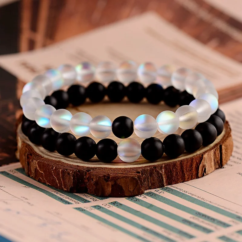 

OIQUEI Charms Couples Crystal Stone Bracelets For Women Black Natural Stone Distance Bracelet Men Friendship Lovers Jewelry Gift