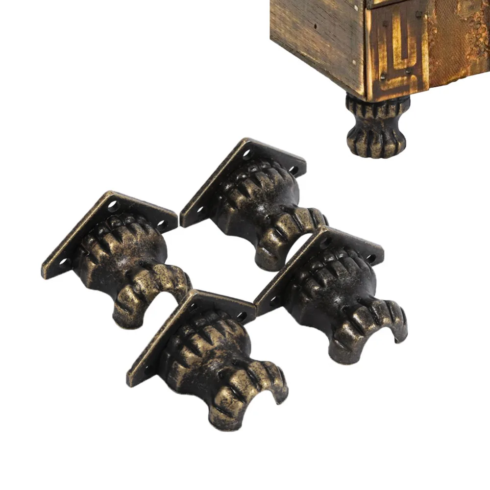 4pcs Antique Brass Jewelry Chest Wood Box Decorative Feet Leg