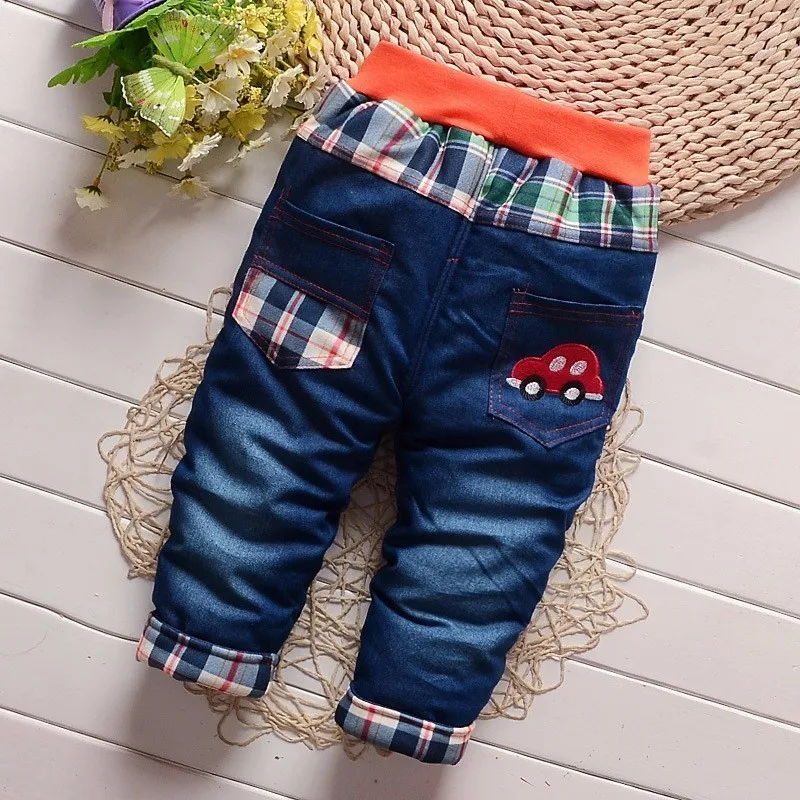 CNFSNJ/ г. Весенне-зимние новые утепленные джинсы для маленьких мальчиков и девочек Теплые брюки детские потертые джинсы маленьких и средних размеров шаровары