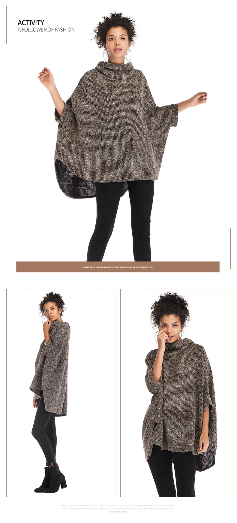 Осень и зима женский необычный свитер с рукавами летучая мышь свободный свитер большого размера с высоким воротником стильная зимняя одежда для женщин
