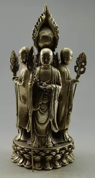 

Collectible Decorated Old Handwork Tibet Silver Carved 4 Side Buddha Statue