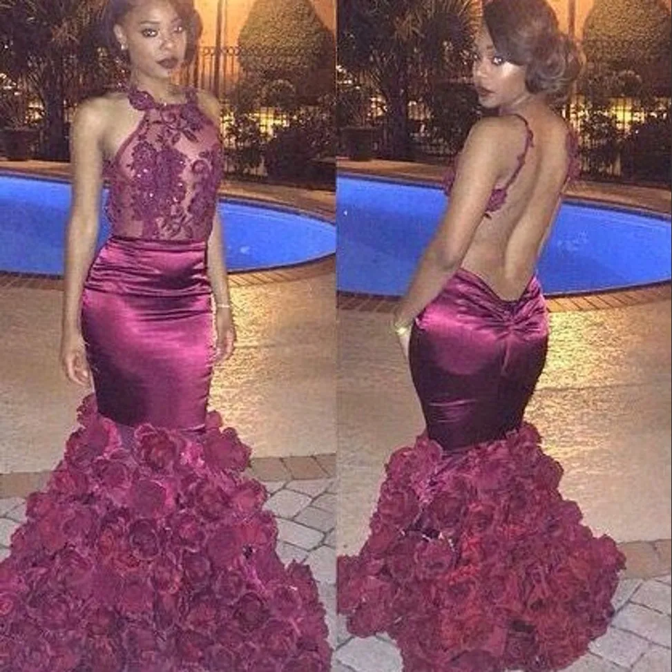Burgundy Mermaid Prom Dresses 