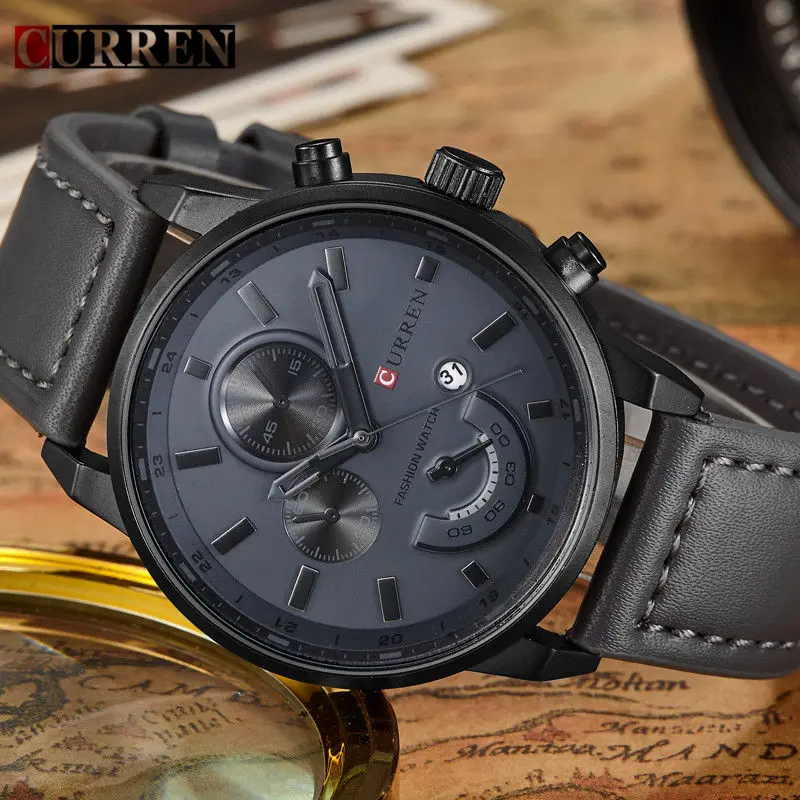 Curren Luxury Brand Men Quartz Watch Leather Strap Casual Military Army Watches Men Wristwatch Outd