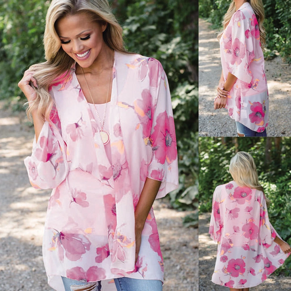

Fashion Women Ladies Long Sleeve Loose Print Blouse Summer V Neck Casual Tops